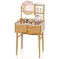 thumbnail image 1 of Costway 23.5" Compact Makeup Table with 2 Drawers Open Storage Shelves and Glass Top, 1 of 10