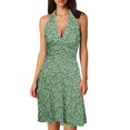 thumbnail image 1 of Women Summer Sleeveless Neck Casual Dress Spring Boho Floral with Casual Summer Clothes for Women Pocket Elastic Waist Ruffle Linen Dress Women Mini Dresses, 1 of 5