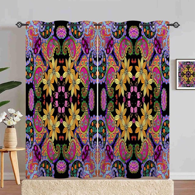 Geometric Yellow Kitchen Window Curtains Valance and Tier Set 36 Inch Black Brown White Modern Rod Pocket Short Tier Curtain, Abstract Patchwork Small Drapes for Kitchen Decor