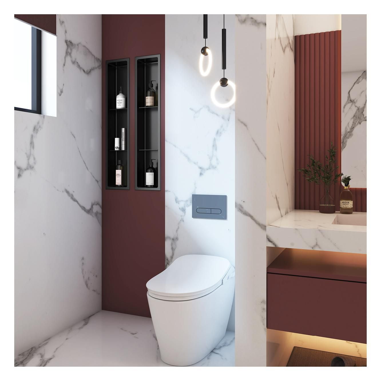 Niche de douche murale d'akuaplus® 12 po x 36 po, avec tablette.