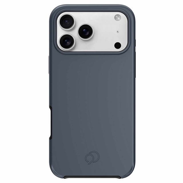 Nimbus9 Cirrus 3 MagSafe Case Steel Blue for iPhone 17 Pro Max featuring dual-injected TPU and PC layers with a soft-touch steel blue finish, 3D HEXA PATTERN shock absorption, RISEGUARD corner fins, precise cutouts for triple cameras, magnetic accessory compatibility, and drop protection up to 20ft, also ideal for securely holding wireless charging devices.
