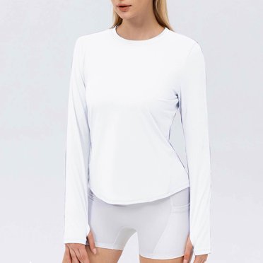 Pisexur Vêtements de Protection Solaire pour Femmes, Chandail à Manches Longues UPF 50 pour Femmes Hiver Automne Décontracté à Manches Longues à Col Rond Sports Exercice Yoga Gym Blanc, TG