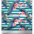 thumbnail image 1 of Soimoi Rayon Fabric Stripe,Floral & Peacock Bird Decor Fabric Printed Yard 56 Inch Wide, 1 of 3