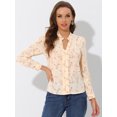 thumbnail image 2 of Unique Bargains Imprimé Floral Femmes Entaille V Cou Bureau Blouse à Manches Longues Abricot XS, 2 of 5