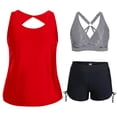 thumbnail image 2 of ShomPort Womens Swim Set 3 Piece Tankini Top and Swim Bra with Side Drawstring Boy Shorts Swimsuits, 2 of 6