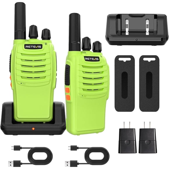 Retevis H-777 Walkie Talkies, Emergency Alarm, VOX, Type-C and Base Charger, Portable FRS Two-way Radios Rechargeable for Traveling Biking Camping Hiking (Green)