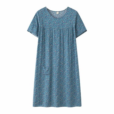 SHIXIAOO Robe de Nuit d'Été en Soie à Manches Courtes pour Femmes d'Âge Moyen, Coupe Ample, Tenue d'Intérieur, Vêtements de Nuit pour Aînées, Robe Grande Taille, Chemises de Nuit, Nuisettes pour Femmes, Chemises de Sommeil d'Été pour Femmes, Nuit pour Femmes