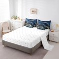 thumbnail image 4 of YST 7 Pcs Comforter Set Full Size, Dark Blue Marble Bed In A Bag With Flat Sheet And Fitted Sheet For Kids Adults, Golden Glitter Stone Pattern Fluid Bedding Set With Pillowcases & Shams, 4 of 5