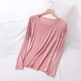 thumbnail image 2 of Besolor T-Shirts de Pyjama pour Femmes Grande Taille à Col Rond à Manches Longues Chemise de Nuit Fine Décontractée Confortable T-Shirts de Couleur Unie Vêtements de Nuit, 2 of 7
