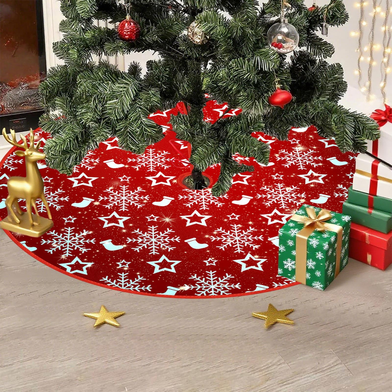 35 Inch Christmas Tree Skirt Christmas Tree Bottom Decoration Tree Skirt For Merry Christmas Party Christmas Snowflake Decoration