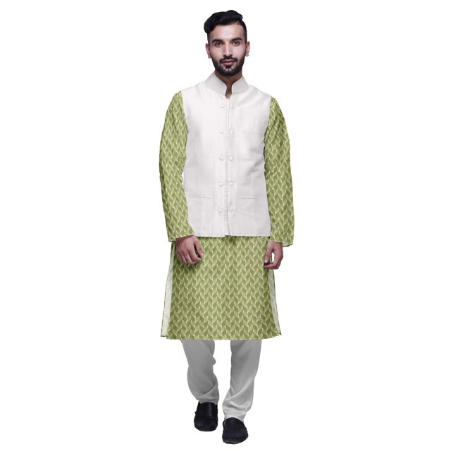Atasi Kurta Pyjama pour Homme Veste Col Mandarin Indien Imprimé Ensemble de Tenue Ethnique