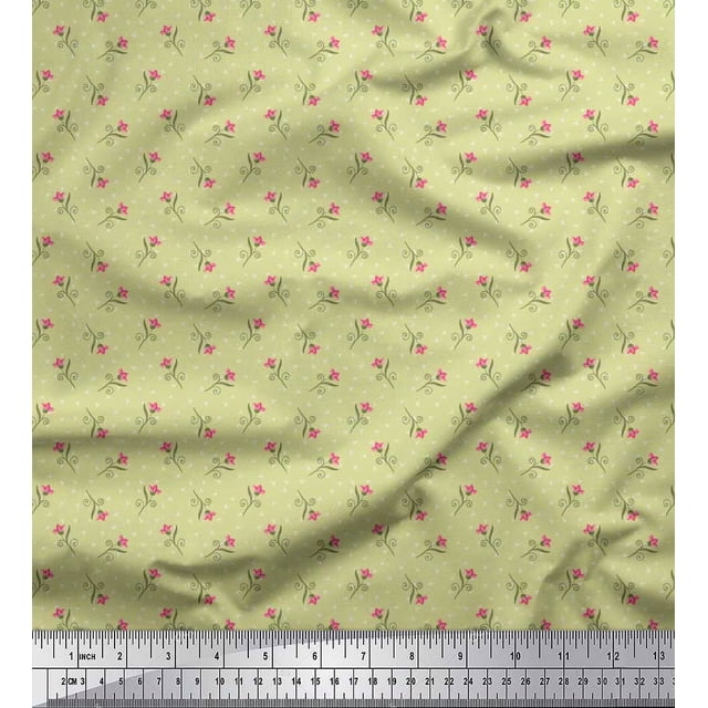 Soimoi Polyester Crepe Fabric Swirl,Triangle & Floral Artistic Print Fabric by Yard 42 Inch Wide