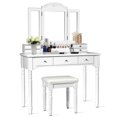 thumbnail image 1 of Gymax Ensemble de Coiffeuse avec 7 Tiroirs, Colliers Triptyques, Miroir à Crochets, Table de Maquillage, Blanc, 1 of 10
