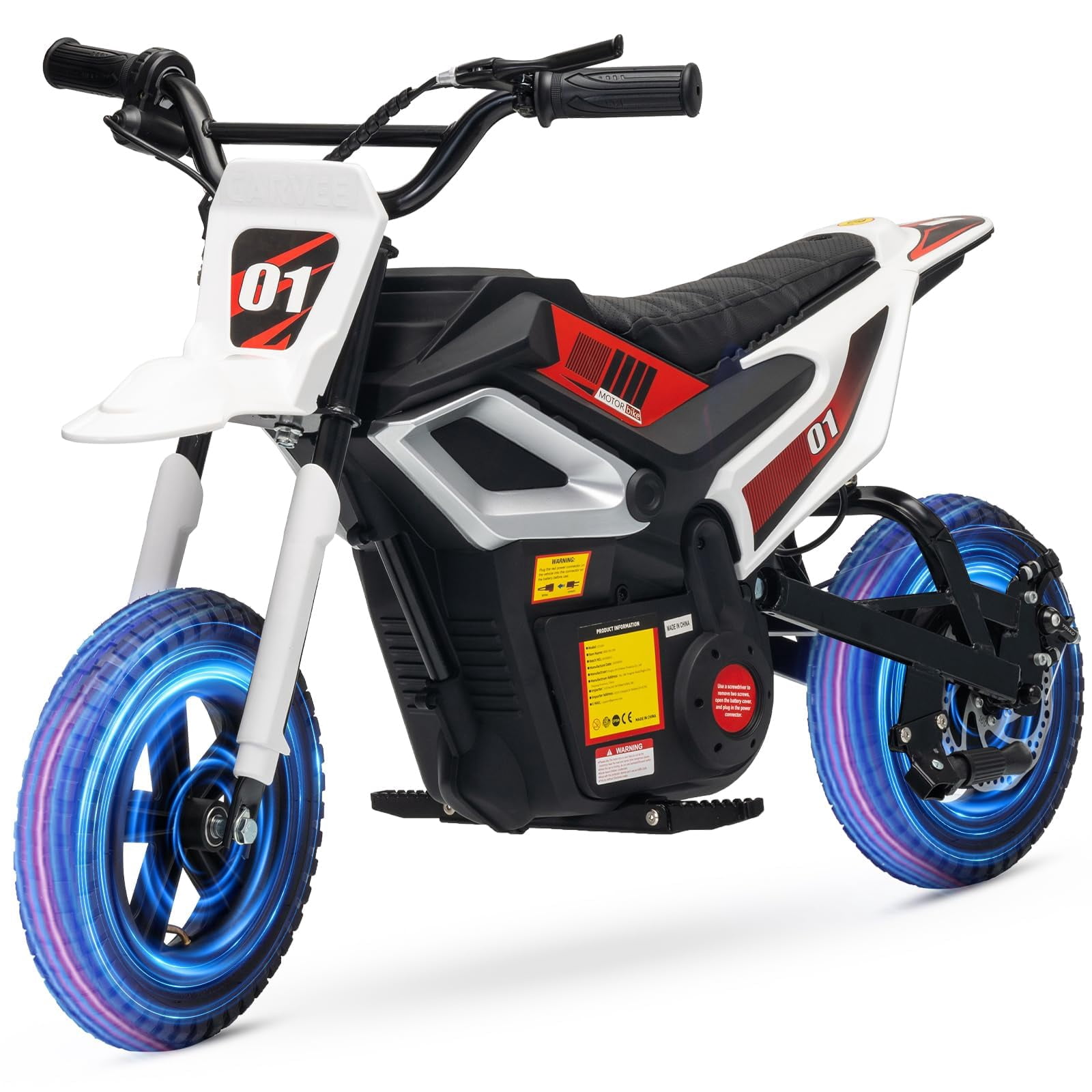 Ourlova 24V Electric Dirt Bike, 350W Kids Motorcycle, 13.67 MPH, Rear Wheel Suspension, 12 Miles Range, Twist Grip Throttle, Music & Bluetooth