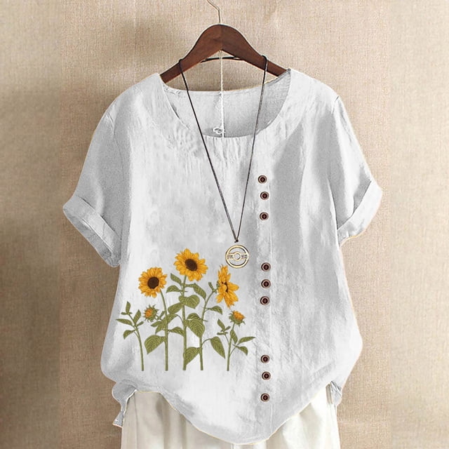 zanvin Haut pour Femmes, Cadeaux des Fêtes T-Shirt d'Été Surdimensionné Décontracté à Col Rond à Manches Courtes à Imprimé Floral Ample