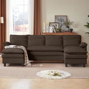 Pingliang Home 105" U Shaped Sectional Sofa Cloud Couch, Modern Sofa Couches with Double Chaise and 4 Pillows for Living Room Apartment Office Studio, Brown