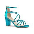 thumbnail image 1 of BLISSFUL STEP Sandales à Talons Blocs à Brides Croisées pour Femmes Bleu Lac 8,5, 1 of 7