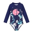 thumbnail image 1 of MIASHUI Girls One-Piece Bathing Suit Floral Print Rash Guard Long Sleeve Swimsuit for Kids,Dark Blue,2-3 Years, 1 of 4