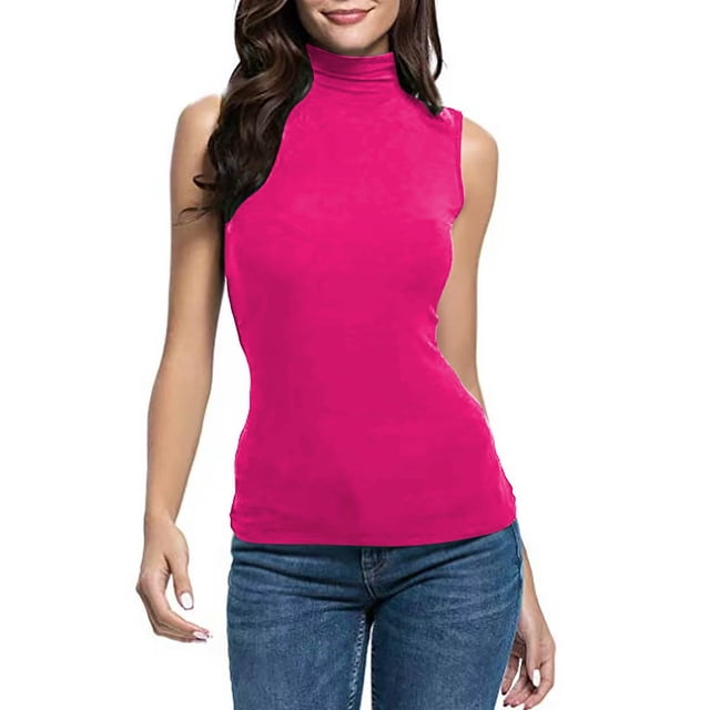 Meichang Débardeurs Sans Manches pour Femmes Col Roulé Ajusté Extensible Couche Tee-Shirts Unis Serrés pour Sortir Couche de Base Débardeurs