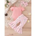 thumbnail image 3 of Faithtur 3Pcs Baby Girl Spring Outfits, Short Sleeve Cold Shoulder Romper + Flare Pants + Headband Set, 3 of 9