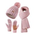 thumbnail image 1 of MIASHUI Winter Hat, Scarf, and Gloves Three-Piece Set, Unisex Outdoor Thick Cold Protection Scarf, Plush Ear Protection Scarf Pink, 1 of 3