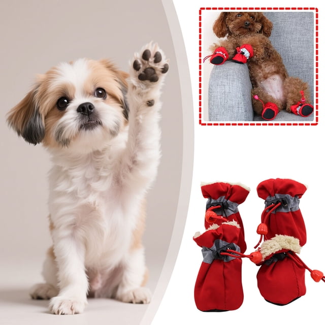 Winter Dog Shoes Fleece Warm Dog Boots With Reflective Tape 1 Claw Cover Pet Shoes With Drawstring