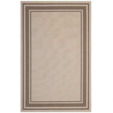 Modway Rim Solid Border 8 x 10 Ft Indoor Outdoor Area Rug, Light/Dark Beige