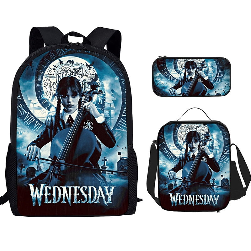 Wednesday Addams Backpack Set, School Bag Laptop Bag Casual Daypack For Boys Girls With Small Satchel Pencil Bag