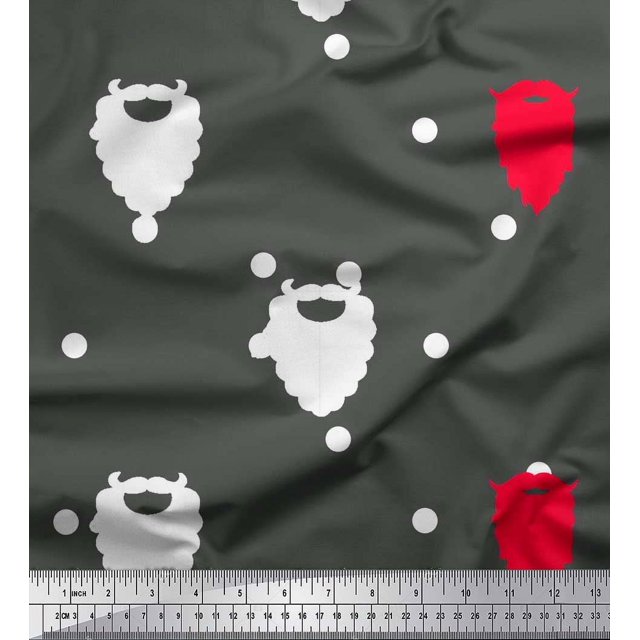 Soimoi Poly Georgette Fabric Dot & Santa Moustache Christmas Print Fabric by Yard 52 Inch Wide