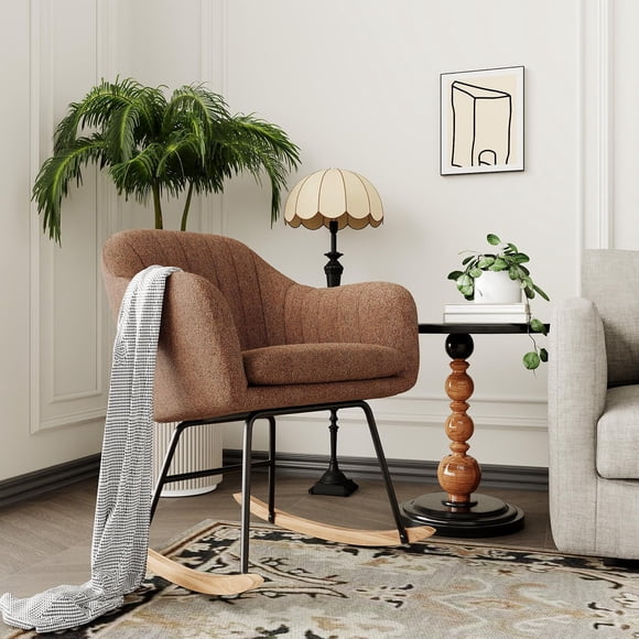 QinaQin Velvet Nursery Rocking Chair, High Back Glider with Padded Upholstery for Nursing