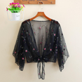 thumbnail image 2 of MesaSe Women Mesh Sheer Cardigan Exquisite Flower Embroidery Loose Beach Blouse, 2 of 5
