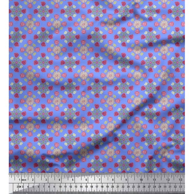 Tissu de Canard de Coton Bleu Pomme Aster & Roses Tissu Imprimé Damassé 1 Yard 56 Inch Wide