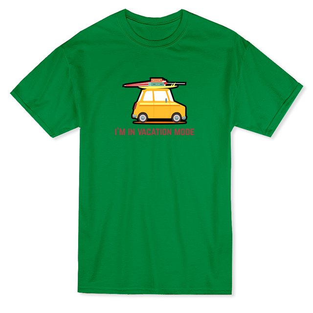 T-shirt Vert Kelly pour Homme avec Citation « Vacation Mode » et Graphique de Voiture de Vacances