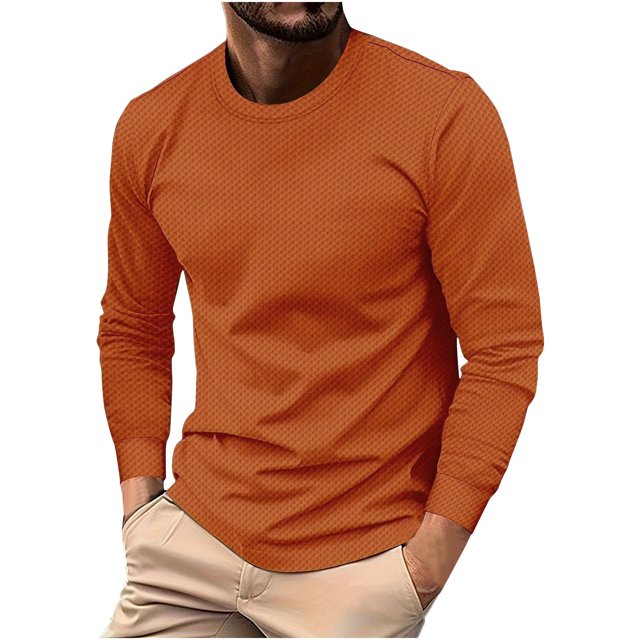 FAIWAD Mens Long Sleeve Tops Round Neck Basic Pullover Tops Classic Solid Color Lightweight Blouse Tops