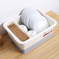 thumbnail image 3 of Dish Drying Rack and Drain Board with Lid Cover, Minimalist Dustproof Space Saving, Kitchen Plate Cup Dish Drying Rack Tray Cutlery Dish Drainer [L], 3 of 5