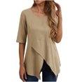 thumbnail image 1 of Birdeem Womens Summer Casual Irregular Round Neck Short Sleeve Solid Loose Shirt Tops, 1 of 7
