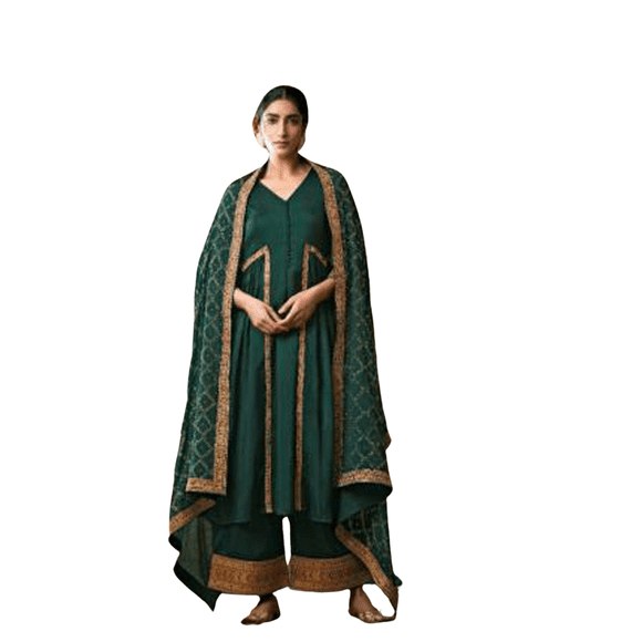 Custom Made Women Green Kurta Kurti Sharara Dupatta Ethnic Designer Pakistani Salwar Kameez