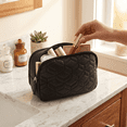 thumbnail image 4 of Equate Beauty Cosmetic Bag - Quilted Triangle Upright Double Zip Case, 4 of 7