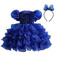 thumbnail image 1 of Robes de Princesse Fille Fleur Robe de Bal Fête d'Anniversaire Manches Bouffantes Robe en Tulle à Sequins pour Petites Filles + Bandeau, 1 of 5
