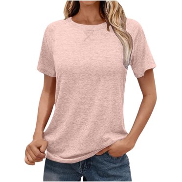 Timegard Womens Tops Crew Neck Short Sleeve Solid Color Shirts Casual Comfy Tunic Tops Summer Basic Tee