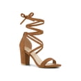 thumbnail image 1 of BLISSFUL STEP Sandales à Talon Bloc à Lacets à Brides pour Femme Brun 9, 1 of 7