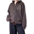thumbnail image 2 of FOCUSNORM Women Juniors Jacket, Bear Printed Pattern Zipper Closure Hooded Coat, 2 of 5
