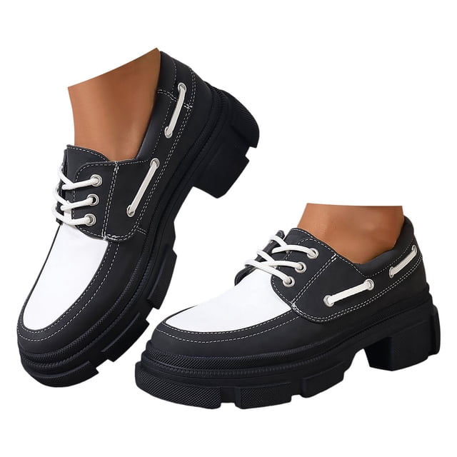 Dakaela Chaussures Oxford à Bout Golf à Lacets pour Femmes Plateforme Vintage Bout Rond Mocassins à Enfiler Mode Mary Jane