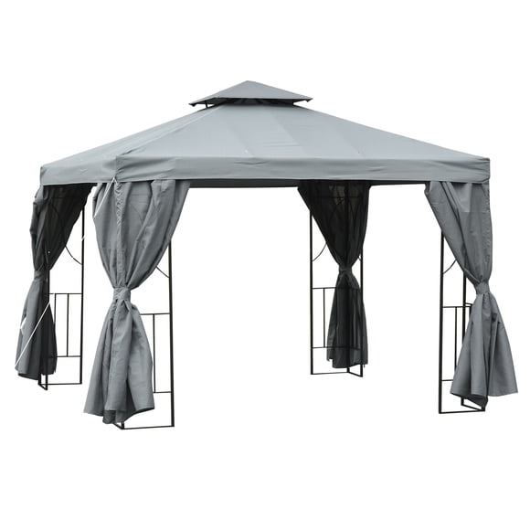 Outsunny Pavillon de Terrasse 10 Pieds x 10 Pieds pour l'Extérieur, Abri avec Auvent, Gris Foncé