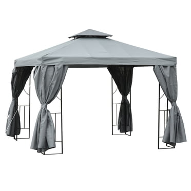 Outsunny Pavillon de Terrasse 10 Pieds x 10 Pieds pour l'Extérieur, Abri avec Auvent, Gris Foncé