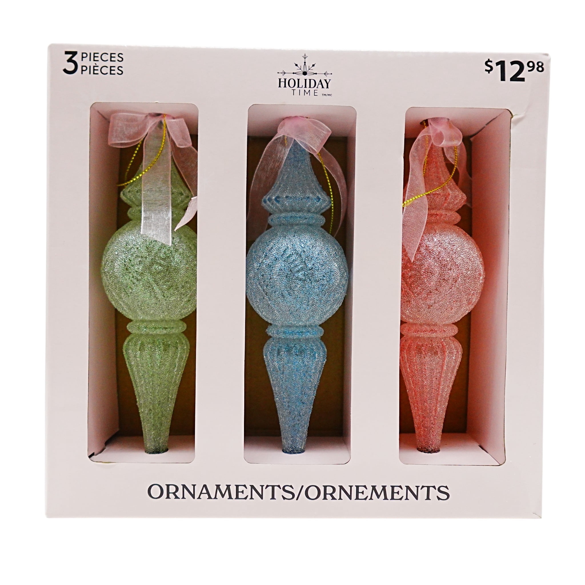 Holiday Time Pastel Glitter Finial Christmas Ornaments, 3 Count ...