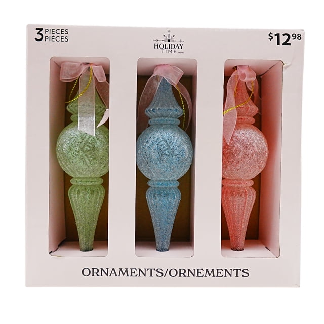 Holiday Time Pastel Glitter Finial Christmas Ornaments, 3 Count ...