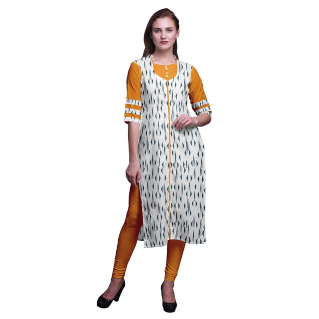 Bimba Kurta Droite en Rayonne Slub Imprimée Indienne Tunique à Manches 3/4 pour Femmes