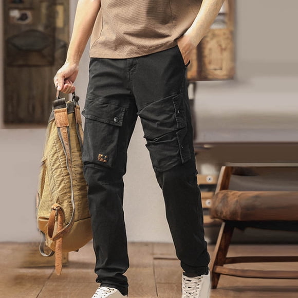Weiqiqre Pants for Men Elastic Waist Casual Denim Cargo Pants with Cargo Pockets Trousers Full Length Pants