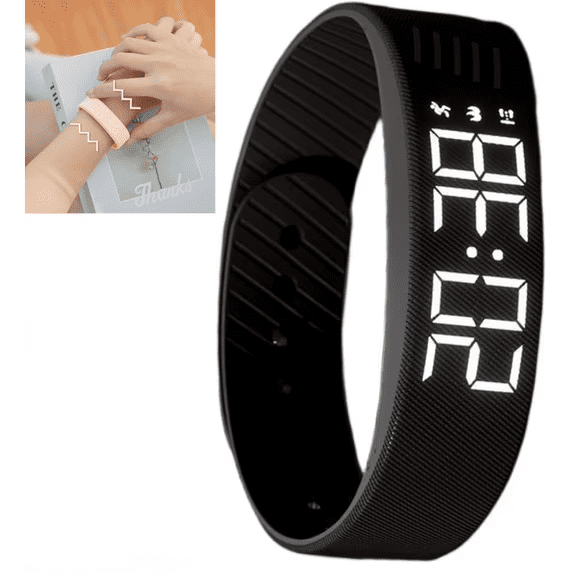 Fitsleeps Montre Réveil - Bracelet Alarme Fitsleeps pour Gros Dormeurs et Enfants, Répétition, Montre Intelligente Vibrante Étanche, Réveil au Poignet pour Hommes et Femmes (Noir)